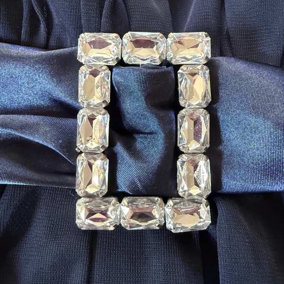 Vintage Y2K L CITY TRIANGLES Navy Chiffon Rhinestone Buckle Party Dress Large - Picture 4 of 13